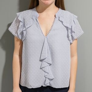 Bishop + Young Baby Blue Ruffle Top Size S Cottagecore